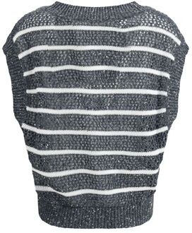 Gestreepte Gebreide Mouwloze Vest - maat 2XL Grijs