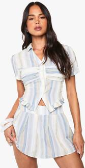 Gestreepte Geplooide Mini-Rok, Blue - 40