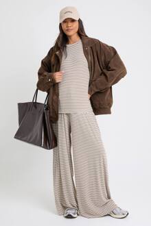 Gestreepte, Geribbelde Zwangerschapsbroek Met Wijde Pijpen, Stone - 38