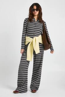 Gestreepte Geribde Trekkoord-Broek, Black - 38