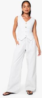 Gestreepte Geweven Gilet & Broek Co-Ord, White - 40