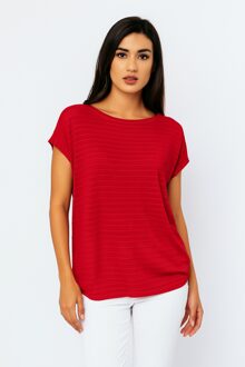 Gestreepte glanzende jersey eivormige top – zachte rayonmix Rood - L