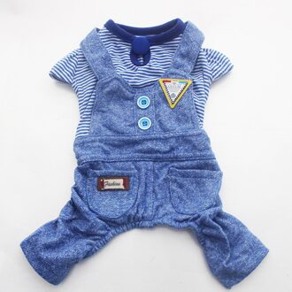 Gestreepte Hond Kat Jumpsuit Rompertjes Strik/Badge Pet Puppy T-shirt Lente/Zomer Kleding blauw / M