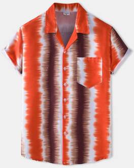 Gestreepte Inkt Hawaiian Beach Shirt Voor Mannen Zomer Korte Mouw Tropische Aloha Shirts Mens Casual Kleding