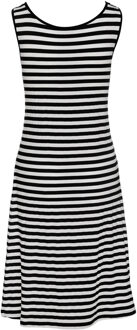 Gestreepte jurk met strikceintuur Zwart