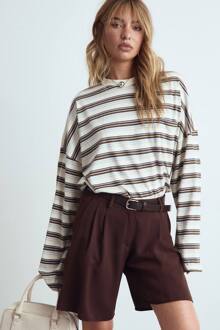 Gestreepte Katoenen Top Met Zak Aan De Voorkant En Lange Mouwen, Lemon - 34