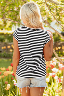 Gestreepte Korte Mouwen T-shirt - maat S Zwart