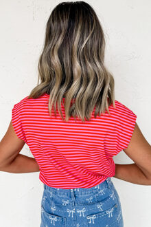 Gestreepte Korte Mouwen Top - maat M Klaproos