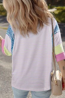 Gestreepte Korte Mouwen Top Wit