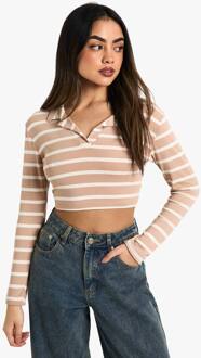 Gestreepte Kraag Lange Mouw Crop Top, Navy - 36