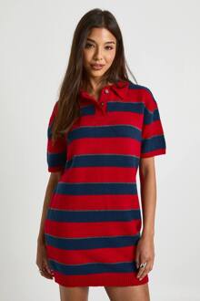 Gestreepte Kraag Oversized Gebreide Jurk, Red - XL