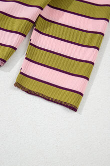 Gestreepte Lange Mouw Crew Neck Top Roze