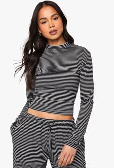 Gestreepte Lange Mouw Top, Black - 36
