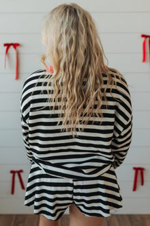 Gestreepte Lange Mouwen Top Zwart