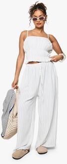 Gestreepte Linnen Wijde Pijpen Broek, White - S/M