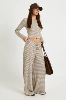 Gestreepte Mid-Rise Broek Met Wijde Pijp, Stone - 42