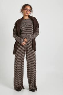 Gestreepte Mid Rise Broek Met Wijde Pijpen, Chocolate - 40