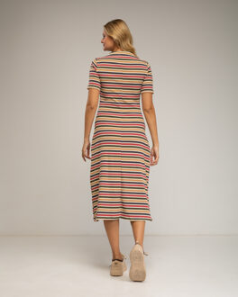 Gestreepte midi-jurk Kaki - L