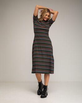 Gestreepte midi-jurk Zwart - S
