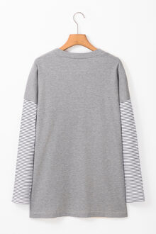 Gestreepte Mouw Brei Pullover Trui - maat S Grijs