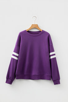 Gestreepte Mouw Pullover Sweatshirt Paars