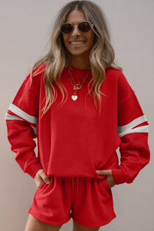 Gestreepte Mouw Sweatshirt Set Rood