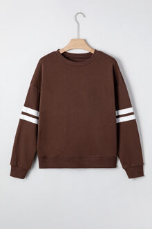 Gestreepte Mouwen Pullover Sweatshirt Bruin