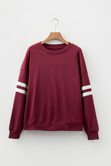 Gestreepte Mouwen Pullover Sweatshirt Donkerrood