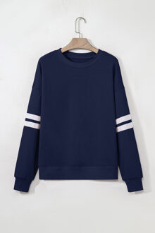 Gestreepte Mouwen Pullover Sweatshirt - maat M Donkerblauw