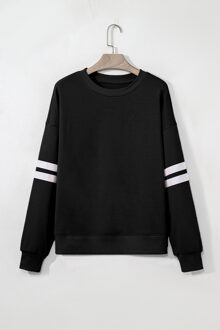 Gestreepte Mouwen Pullover Sweatshirt - maat XL Zwart