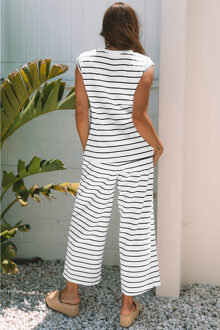 Gestreepte Mouwloze Jumpsuit Wit