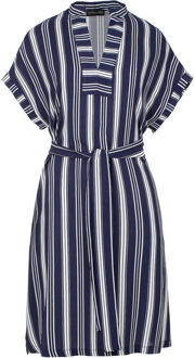 Gestreepte mouwloze jurk met zijsplitten - maat Blauw/marineblauw