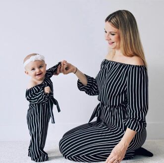 Gestreepte Off de schouder Bijpassende Jumpsuits Voor Moeder en Dochter Mom L