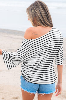 Gestreepte Off-shoulder T-shirt - maat S Wit
