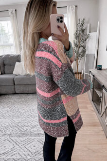 Gestreepte Open Front Cardigan - maat L Huidkleurig