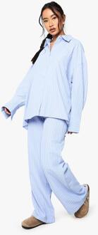 Gestreepte Oversized Overhemd En Broek Set, Blue - 36