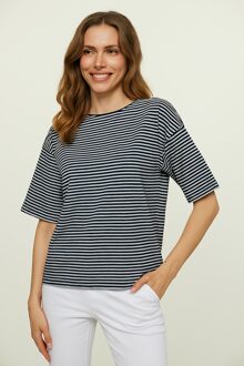 Gestreepte oversized top van viscose-elastaan ​​met ellebooglange mouwen Navy - XL