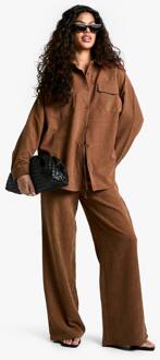 Gestreepte Peached Broek Met Trekkoord Taille En Wijde Pijpen, Tan - 36