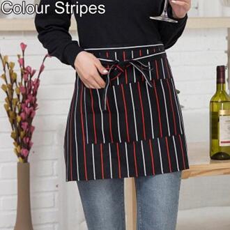 Gestreepte Plaid Halve Lengte Korte Taille Schort Met Pocket Catering Chef Ober Bar kleur Stripes