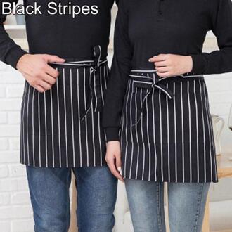Gestreepte Plaid Halve Lengte Korte Taille Schort Met Pocket Catering Chef Ober Bar zwart Stripes