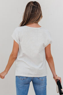 Gestreepte Pocket T-shirt Relaxed Fit - maat L Wit