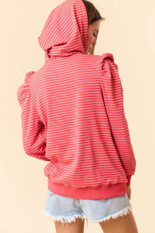 Gestreepte Pofmouw Hoodie - maat XL Lichtroze