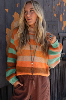 Gestreepte Pullover Trui - maat L Koraal