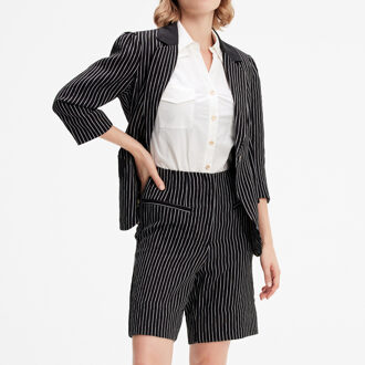 Gestreepte rechte shorts Zwart - M