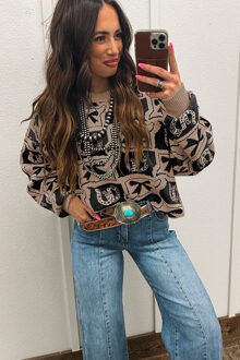 Gestreepte Relaxed Fit Trui - maat S Bruin