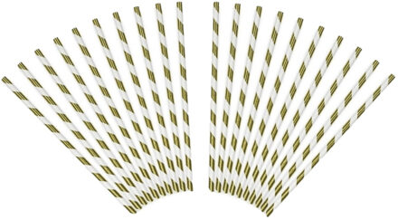 Gestreepte rietjes van papier - goud/wit - 40x stuks - Verjaardag party drinkrietjes