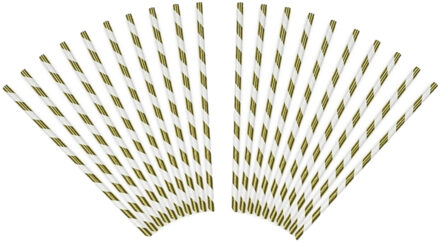 Gestreepte rietjes van papier - goud/wit - 40x stuks - Verjaardag party drinkrietjes