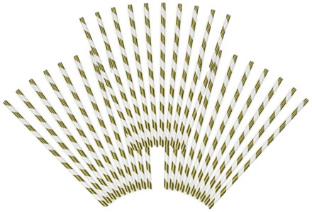 Gestreepte rietjes van papier - goud/wit - 50x stuks - Verjaardag party drinkrietjes
