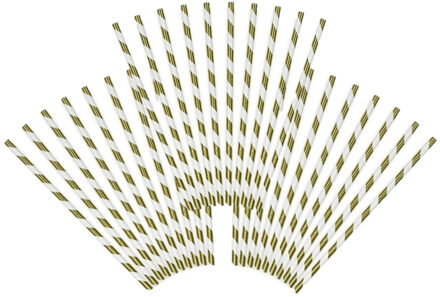 Gestreepte rietjes van papier - goud/wit - 60x stuks - Verjaardag party drinkrietjes