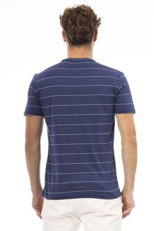 Gestreepte Ronde Hals T-shirt - maat L Donkerblauw